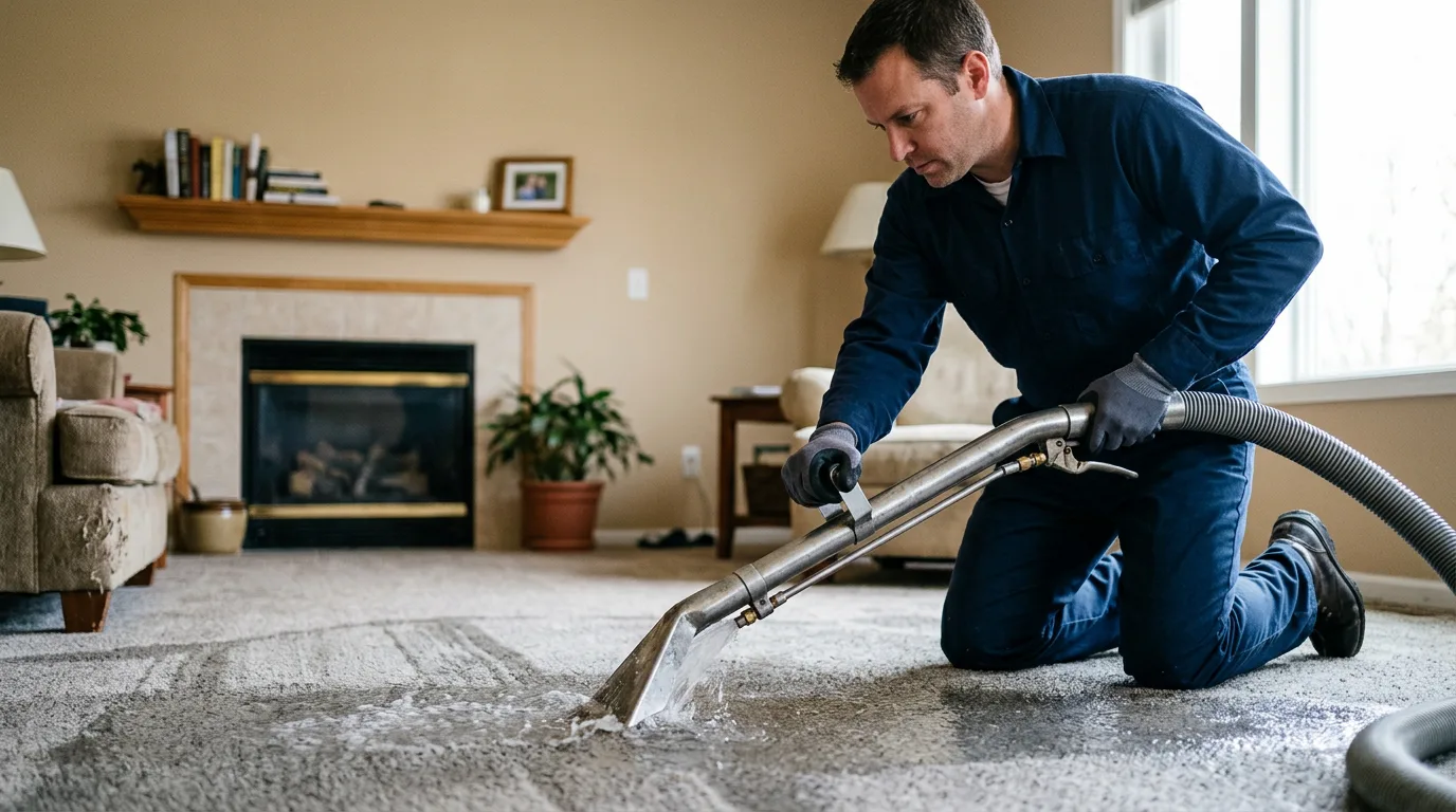 Water damage restoration technician working near Grantsburg, IL